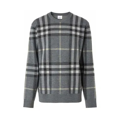Pre-owned Burberry Men's  Checkpattern Woolsilk Sweater In Grey In Gray
