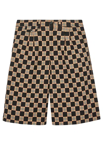Pre-owned Burberry Men's  Chequer Jacquard Tailored Shorts In Archive Beige/brown