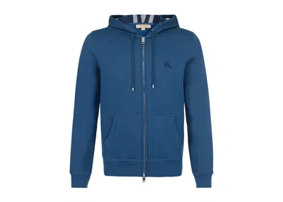 Pre-owned Burberry Men's  Clarendon Check Hood Zip Up Hoodie In Blue