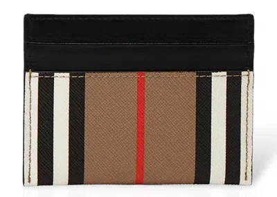 Pre-owned Burberry Men's  Classic Stripe Card Case In Beige/black In Multi