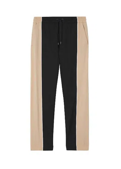 Pre-owned Burberry Men's  Contrast Stripe Wool Track Pants In Black Beige