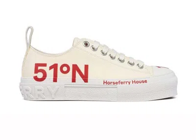 Pre-owned Burberry Men's  Coordinates Printed Laceup Sneakersin White/red In Multi