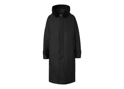 Pre-owned Burberry Men's  Corduroy Collar Nylon Twill Hooded Car Coat In Black