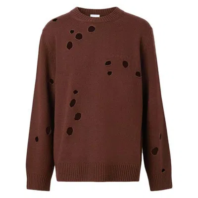Pre-owned Burberry Men's  Cutout Detail Wool Sweater In Dark Red