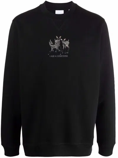 Pre-owned Burberry Men's  Deerembroidered Cotton Sweatshirt In Black