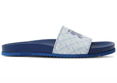 Pre-owned Burberry Men's  Ekd Monogramprint Leather Slides Sneakers In Blue