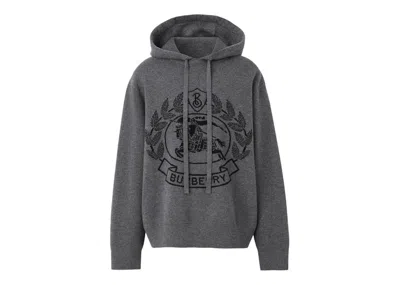Pre-owned Burberry Men's  Ekd Wool Jacquard Oversized Hoodie In Dark Grey Melange In Gray