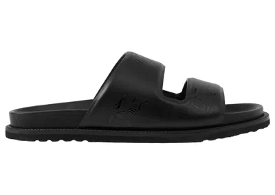 Pre-owned Burberry Men's  Embossed Ekd Slides Leather Sneakers In Black