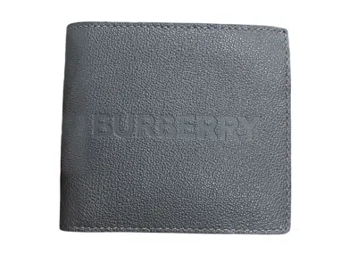 Pre-owned Burberry Men's  Embossed Leather Bifold Wallet In Grey