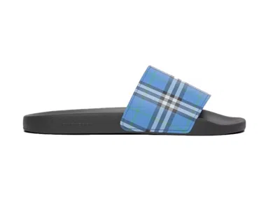 Pre-owned Burberry Men's  Embossed Logo Slides Dark Cerulean Sneakers In Blue/black/white In Multi