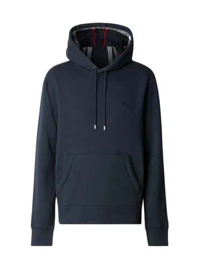 Pre-owned Burberry Men's  Embroidered Ekd Cotton Blend Hoodie In Navy Blue