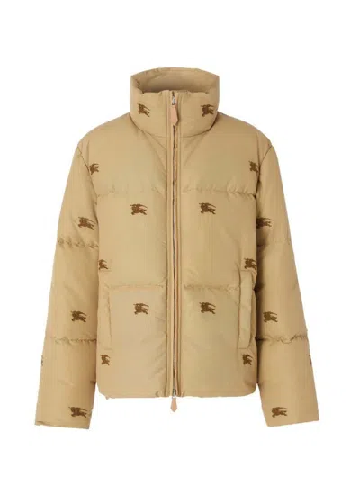 Pre-owned Burberry Men's  Embroidered Ekd Nylon Puffer Jacket In Camel In Brown