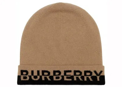 Pre-owned Burberry Men's  Embroidered Logo Knitted Beanie In Brown