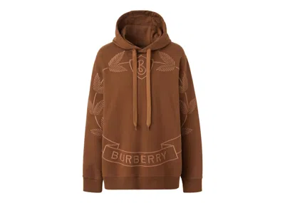 Pre-owned Burberry Men's  Embroidered Oak Leaf Crest Cotton Hoodie In Dark Birch Brown