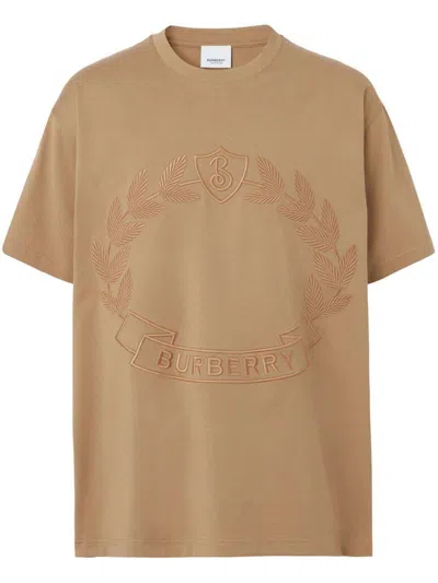Pre-owned Burberry Men's  Embroideredlogo Cotton T-shirt In Beige In Sand