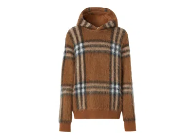 Pre-owned Burberry Men's  Exaggerated Check Wool Mohair Blend Hoodie In Dark Birch Brown