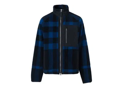 Pre-owned Burberry Men's  Exploded Check Fleece Funnel Neck Jacket In Deep Royal Blue/black