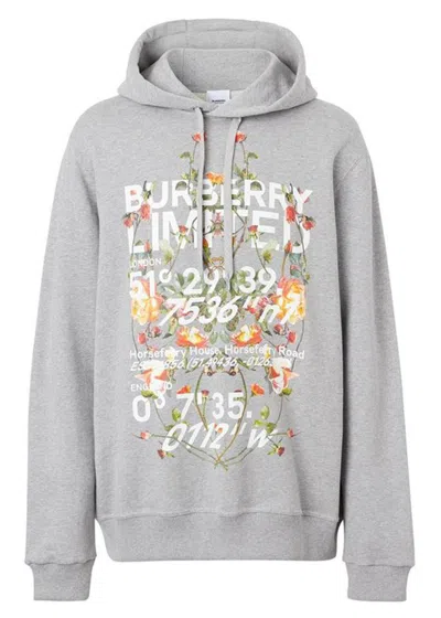 Pre-owned Burberry Men's  Floral Montage Print Hoodie In Grey/melange In Gray