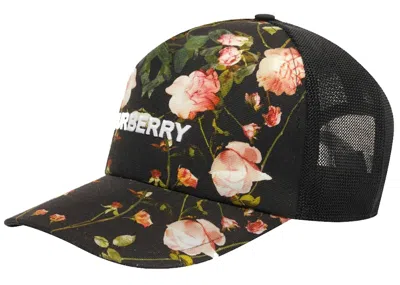 Pre-owned Burberry Men's  Floral Trucker Cap In Black