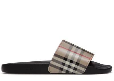 Pre-owned Burberry Men's  Furley Check Slides Archive Sneakers In Beige/black/red