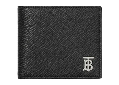 Pre-owned Burberry Men's  Grainy Leather Tb Bifold Wallet In Black/silver/tone