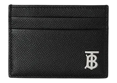 Pre-owned Burberry Men's  Grainy Leather Tb Card Case In Black/silver/tone In Multi