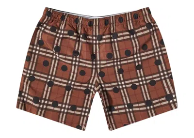 Pre-owned Burberry Men's  Guildes Polka Dot Check Shorts In Dark Birch Brown