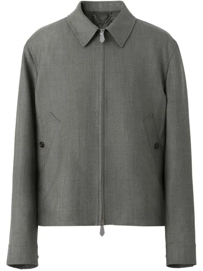 Pre-owned Burberry Men's  Harrington Zipped Jacket In Grey