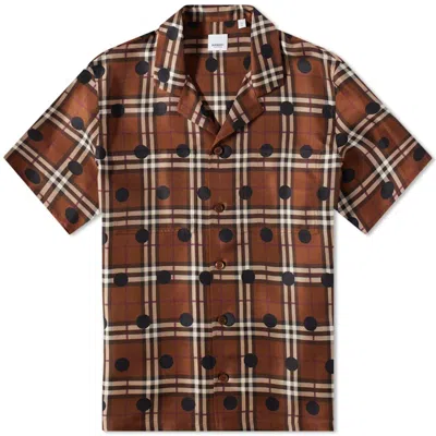 Pre-owned Burberry Men's  Havana Polka Dot Check Vacation Shirt In Dark Birch Brown