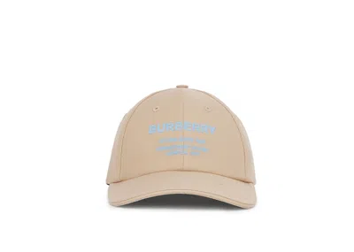 Pre-owned Burberry Men's  Horseferry Motif Cotton Baseball Cap In Soft Fawn/light Blue In Multi