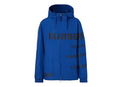 Pre-owned Burberry Men's  Horseferry Print Check Nylon Hooded Jacket In Deep Royal Blue