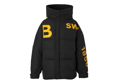 Pre-owned Burberry Men's  Horseferry Print Nylon Hooded Puffer Jacket In Black/yellow In Multi