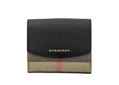 Pre-owned Burberry Men's  House Check Grainy Derby Luna Small Wallet In Black/beige