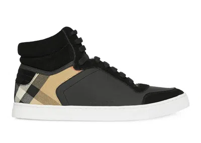 Pre-owned Burberry Men's  House Check High Top Sneakersin Black/archive Beige