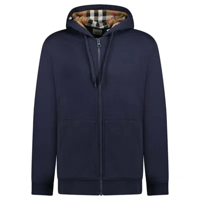 Pre-owned Burberry Men's  Hove Check Embroidery Logo Zip Hoodie In Navy Blue