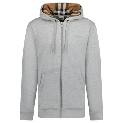 Pre-owned Burberry Men's  Hove Check Embroidery Logo Zip Hoodie In Pale Grey