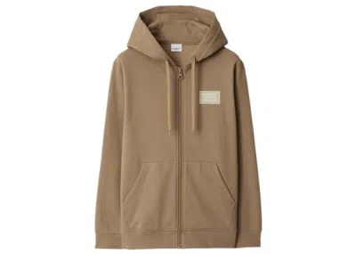 Pre-owned Burberry Men's  Hove Logo Print Zip Hoodie In Camel In Brown