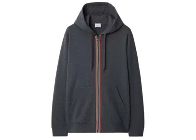 Pre-owned Burberry Men's  Hove Stripe Zip Hoodie In Dark Grey Melange