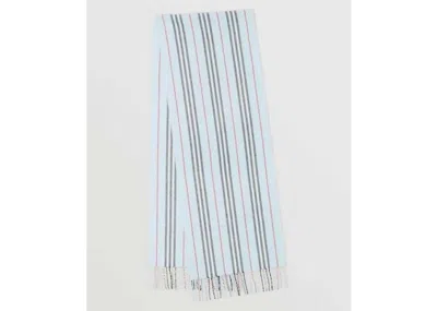 Pre-owned Burberry Men's  Icon Stripe Cashmere Wool Scarf In Light Blue