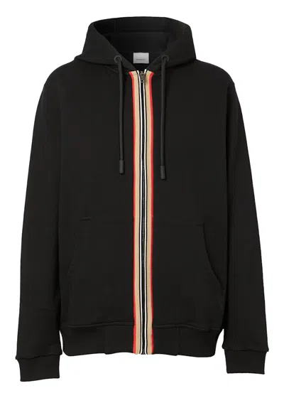Pre-owned Burberry Men's  Icon Stripe Detail Cotton Zipfront Hooded Sweatshirt In Black/beige