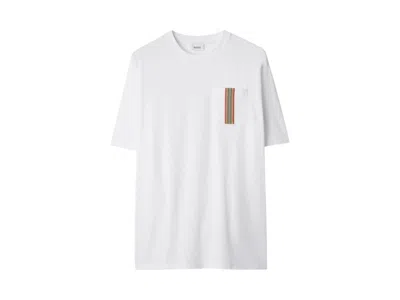 Pre-owned Burberry Men's  Icon Stripe Ellison Pocket T-shirt In White