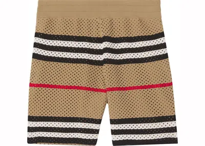 Pre-owned Burberry Men's  Icon Stripe Pointelle Knit Shorts In Beige In Sand