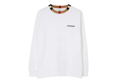 Pre-owned Burberry Men's  Icon Stripe Trim Cotton Sweatshirt In White