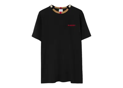 Pre-owned Burberry Men's  Icon Stripe Trim Cotton T-shirt In Black