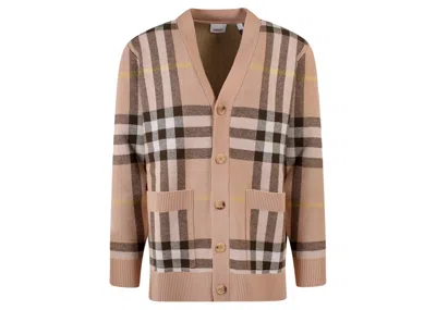 Pre-owned Burberry Men's  Iconic Check Motif Cashmere Cardigan In Beige