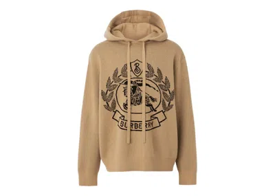 Pre-owned Burberry Men's  Knight Logo Knit Hoodie In Beige In Sand