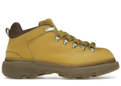 Pre-owned Burberry Men's  Lace Up Leather Ankle Boot Mustard Sneakers In Yellow