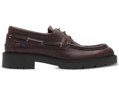 Pre-owned Burberry Men's  Leather Boat Shoe Sneakers In Log