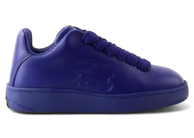 Pre-owned Burberry Men's  Leather Box Sneaker Debossed Equestrian Knight Sneakers In Blue