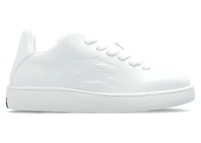 Pre-owned Burberry Men's  Leather Box Sneaker Debossed Equestrian Knight Sneakers In White